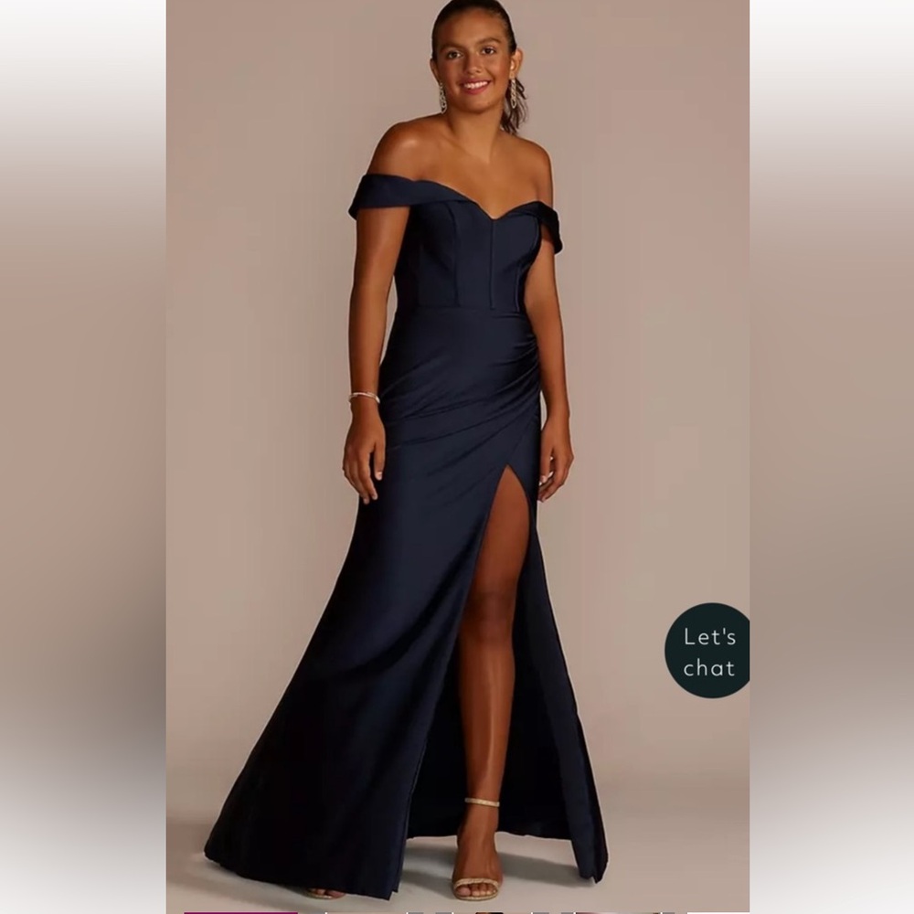 Jules and Cleo Elegant Off-Shoulder Navy Dress